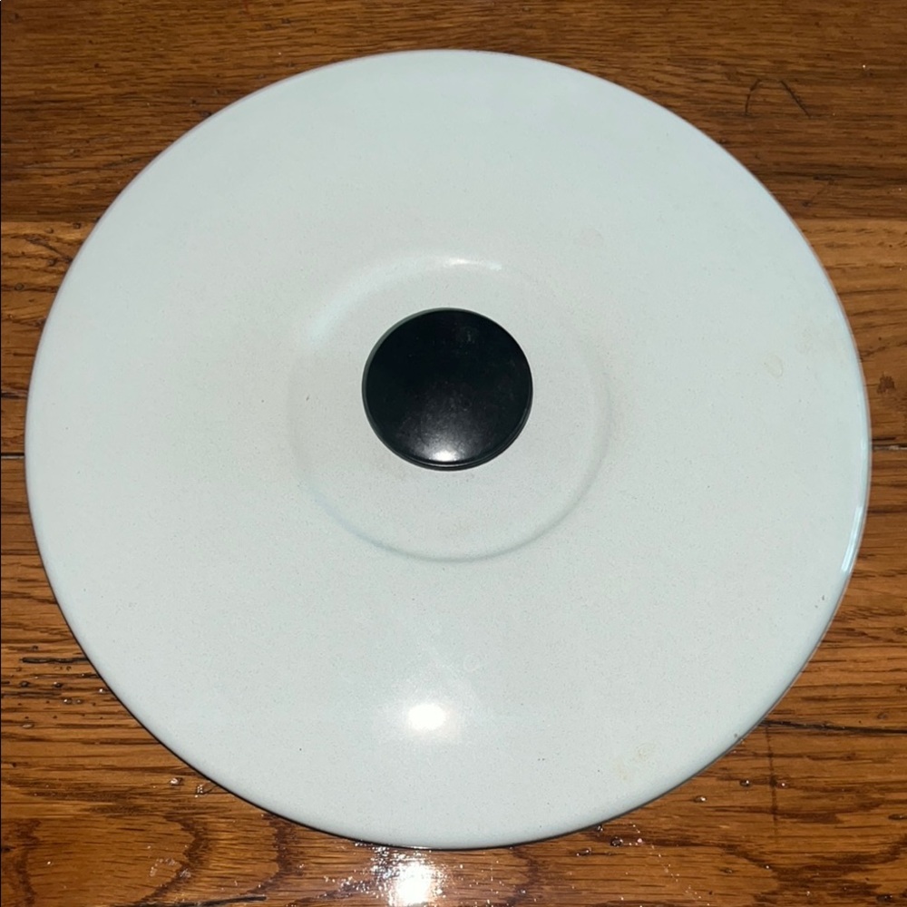 Vintage White Pot Lid with Black Handle